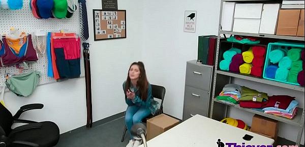  Spycam records a hardcore fuck in the office with a horny shoplifter teen.